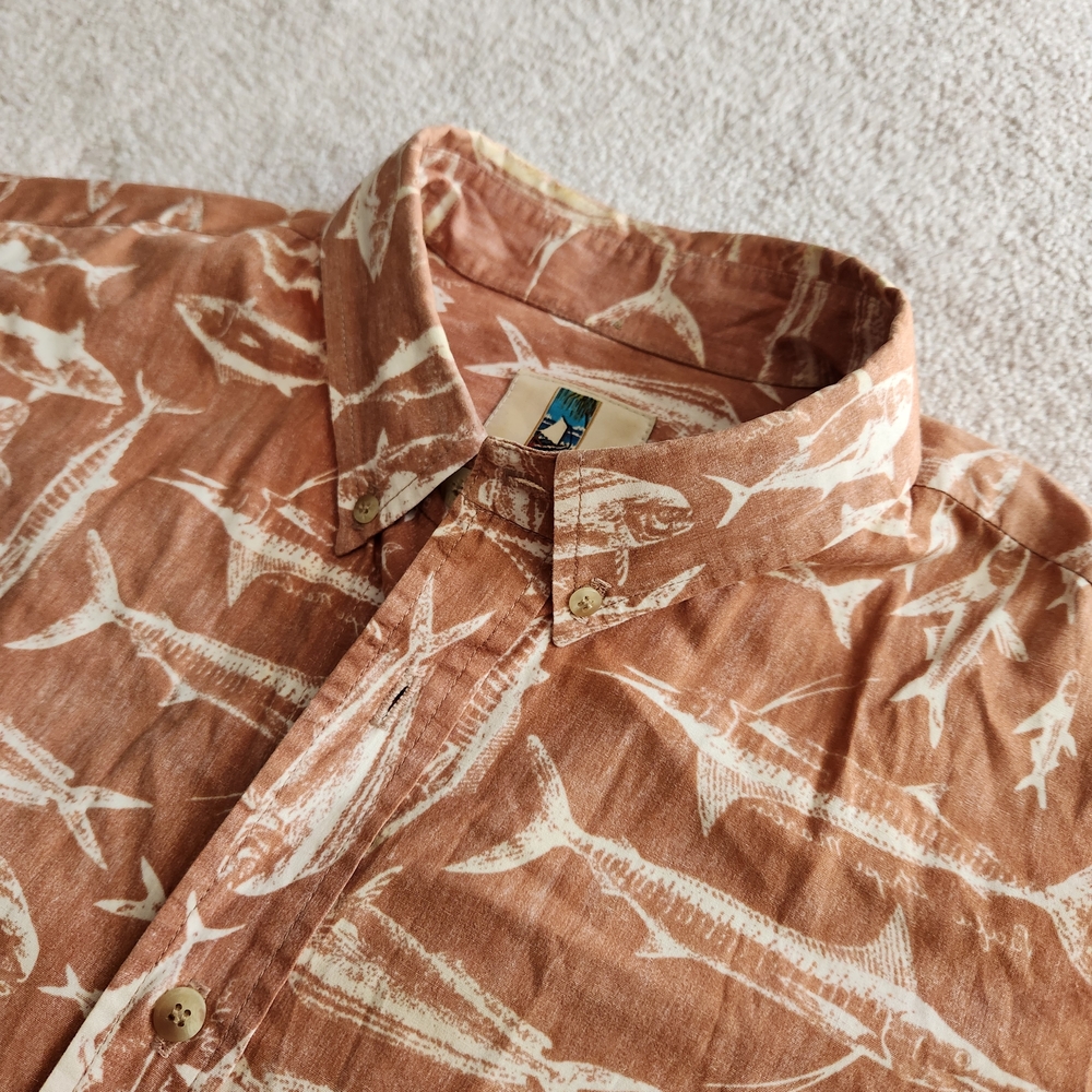 Kahala XXL Rustic Tan Fish Print Casual Shirt